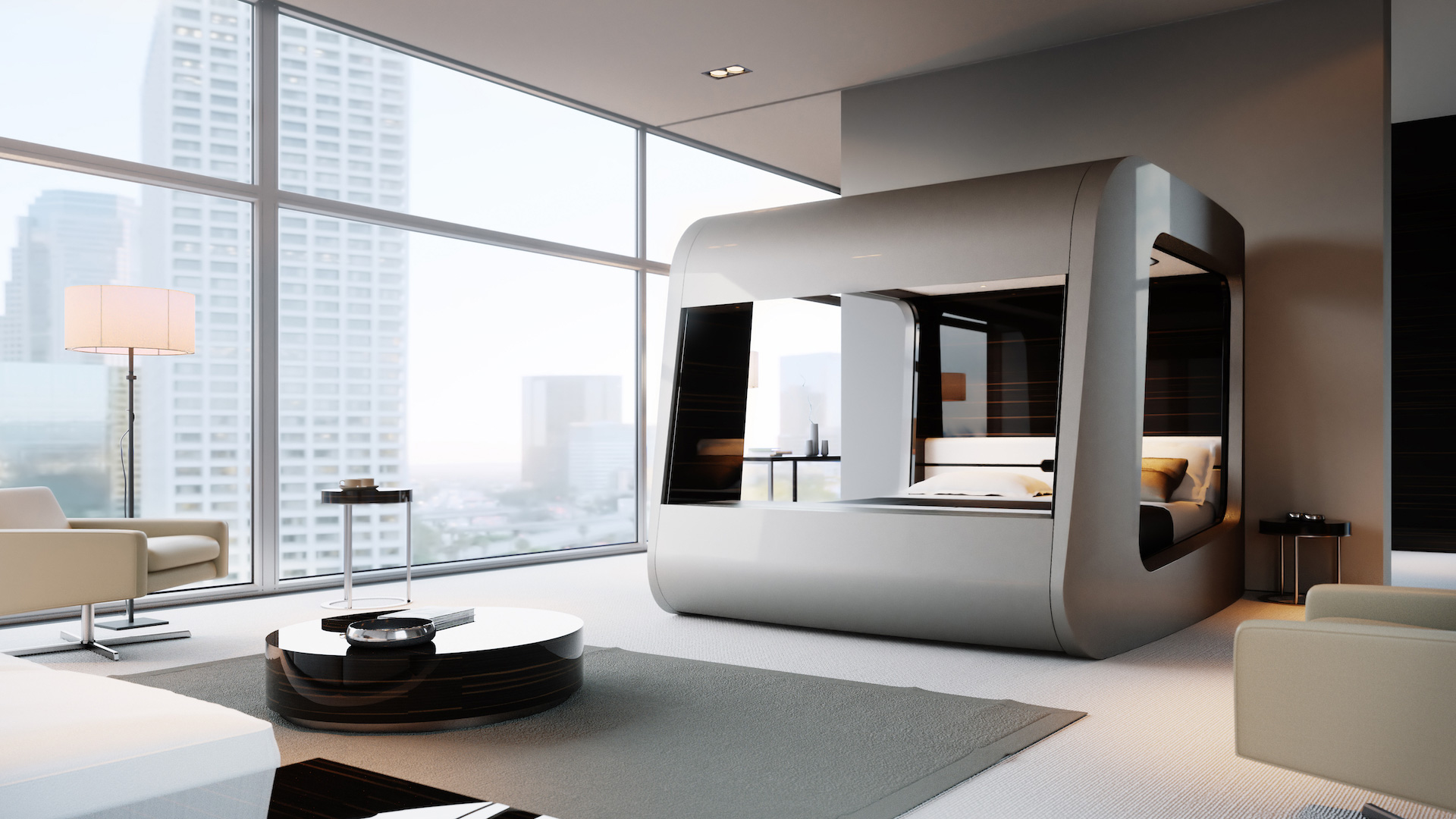 Luxury tech. Hican Smart Bed. Футуристический интерьер. Хай тек интерьер. Футуристический интерьер квартиры.